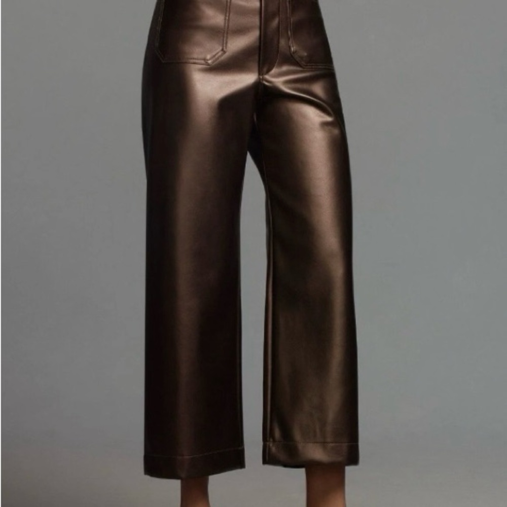 Maeve Dark Brown Cropped Leather Pants